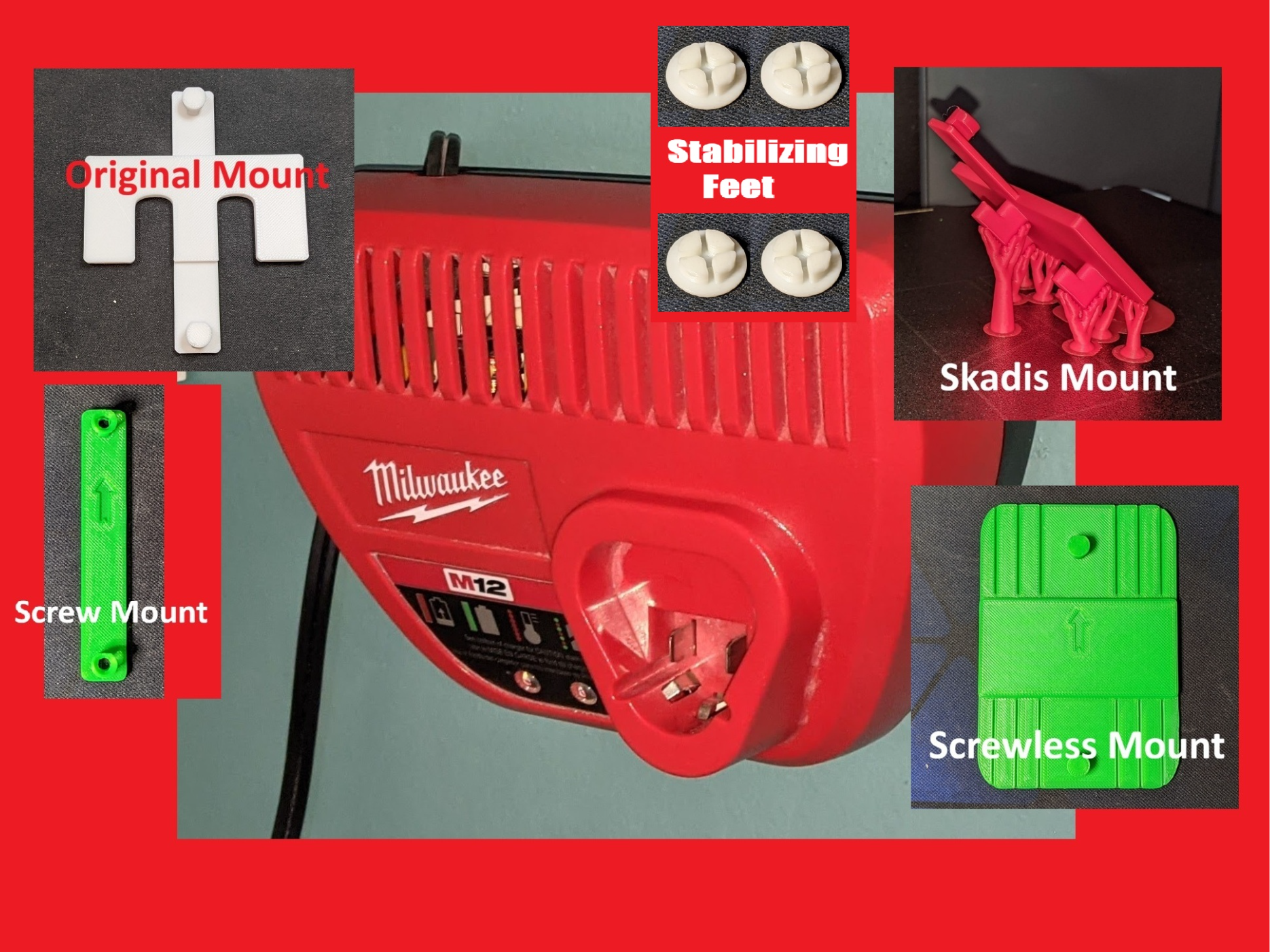 Milwaukee M12 Charger Mounts Remvable Skadis Screw