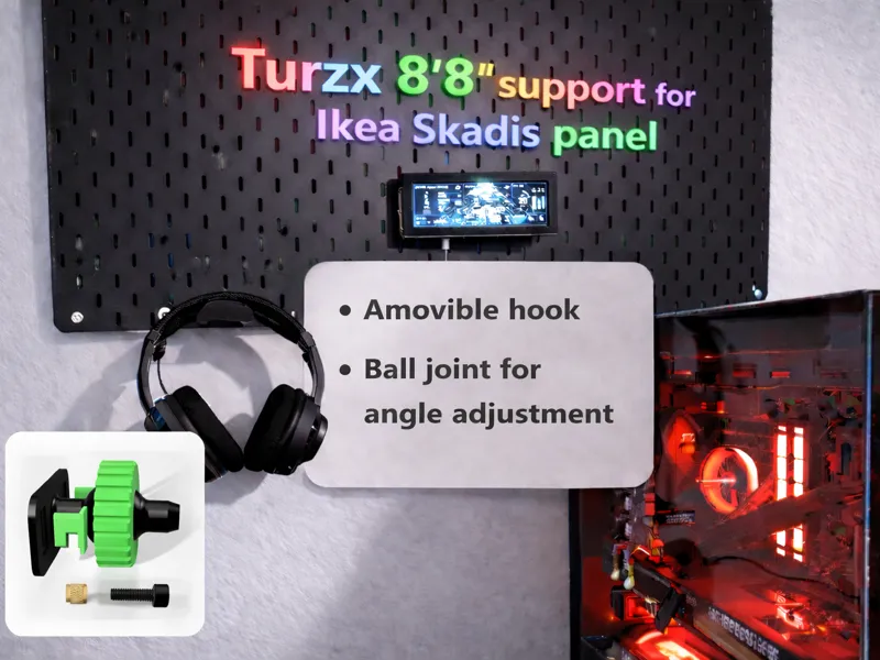 Turzx 8"8" ball joint support Ikea Skadis panel