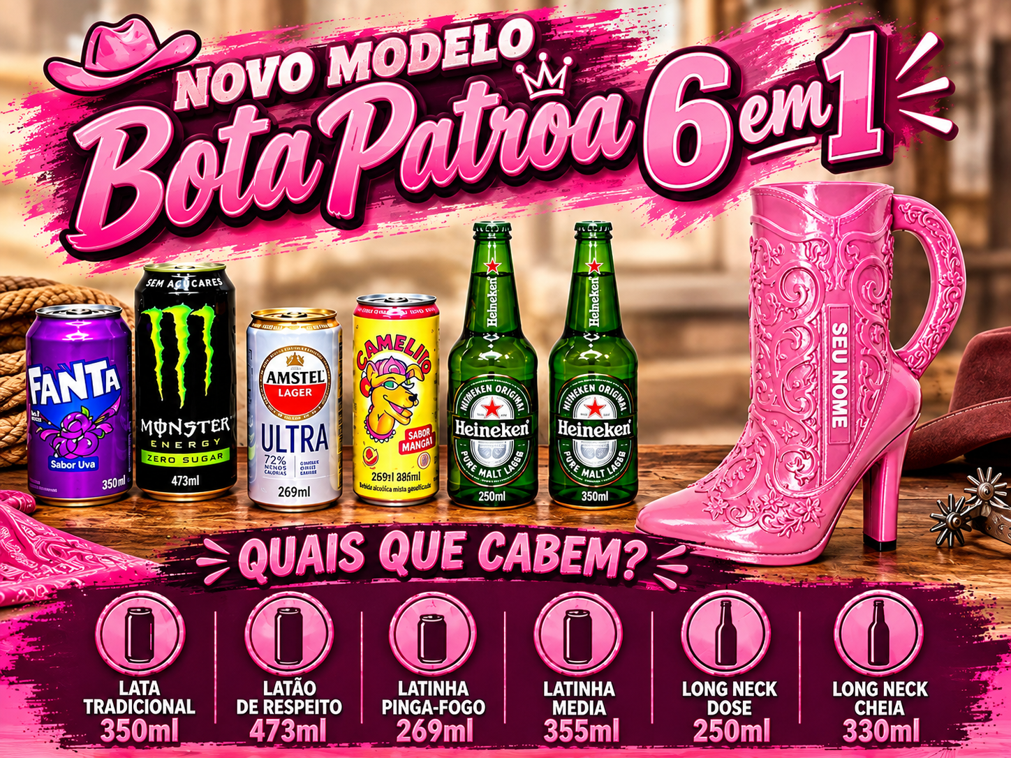 Bota Patroa 6 em 1 Suporte Porta Latas Garrafas - 1