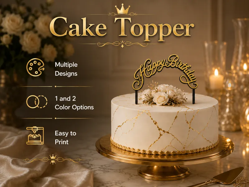 Cake Topper Happy Birthday Curved Classy