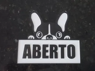 Placa Aberto Fechado Cachorro Bulldog Dupla Face
