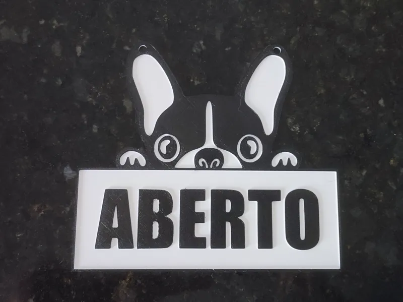 Placa Aberto Fechado Cachorro Bulldog Dupla Face