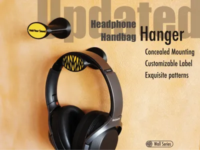 Headphone hanger|Headphone hanger|Wall mount|Customizable label|Hidden installation|Headphone stand
