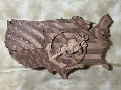 USMC Marines Devil Dog Waiving American Flag