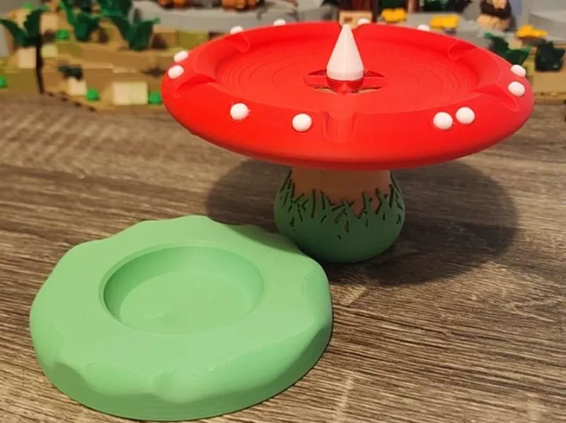 Mushroom Ashtray with spike and trash can