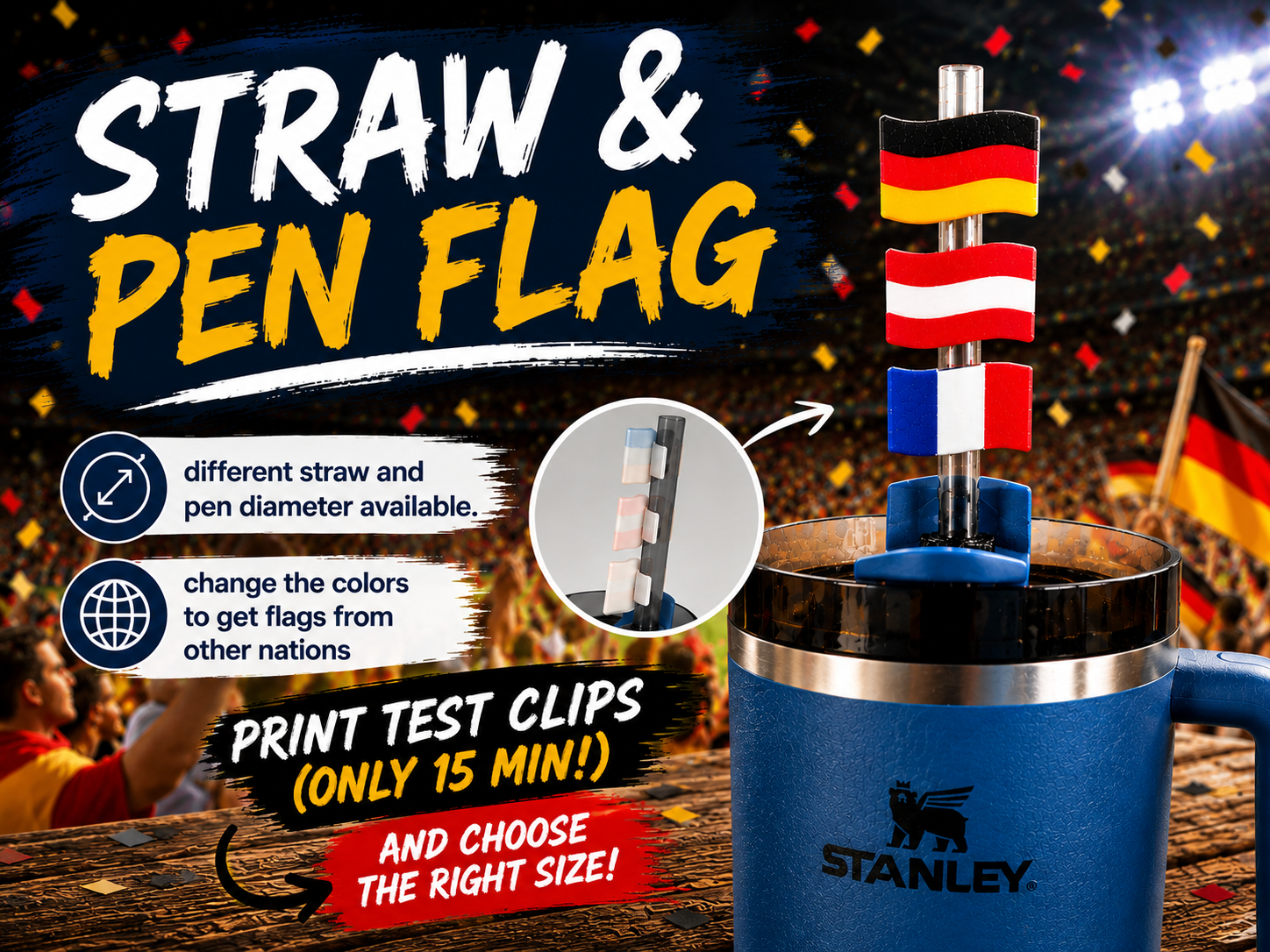 Straw / Pen Topper Flag Germany, France WM2026