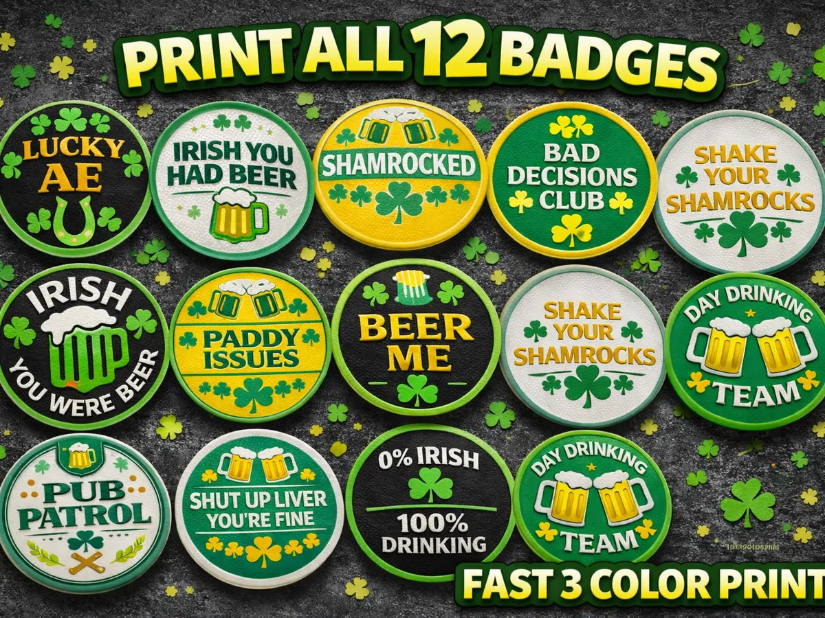 12 St Patrick’s Day Pub Crawl Party Badge Pins - Free 3D Print Model ...