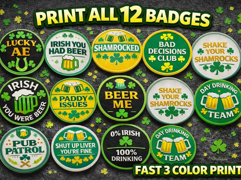 12 St Patrick’s Day Pub Crawl Party Badge Pins