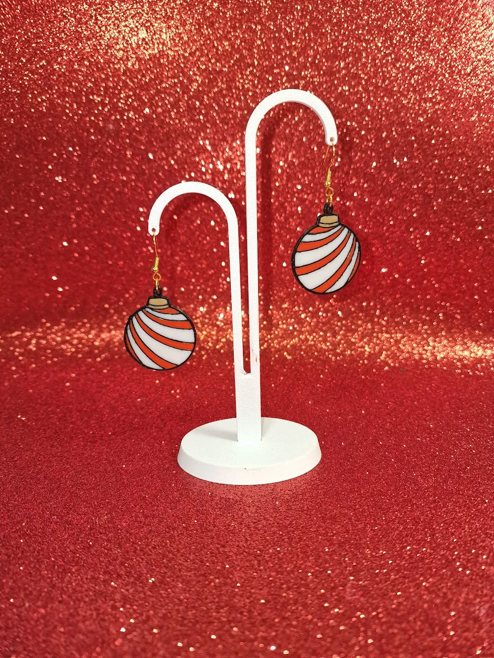Candy cane ball earrings view 3