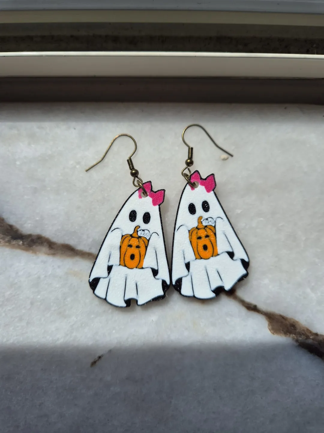 Multicolor Ghost Bow Halloween Earrings view 2