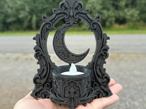 Accesorio de iluminación decorativa: Victorian Moon Tealight Holder — referencia de MakerWorld
