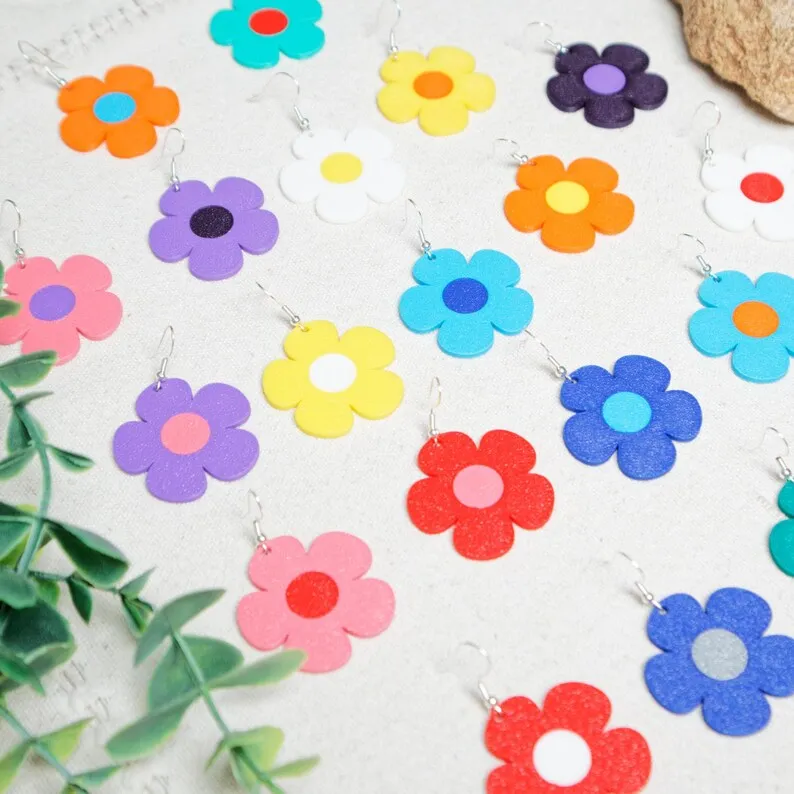 Pendientes de flores con dos colores view 3