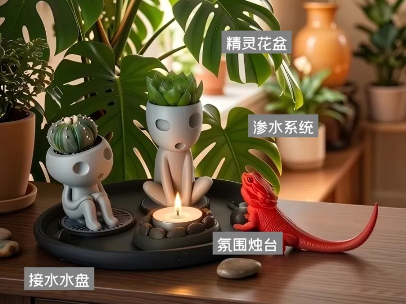 玄关小绿植花盆茶烛台丨玄关植物氛围解决方案丨多余的水可以留出至托盘防植物烂根