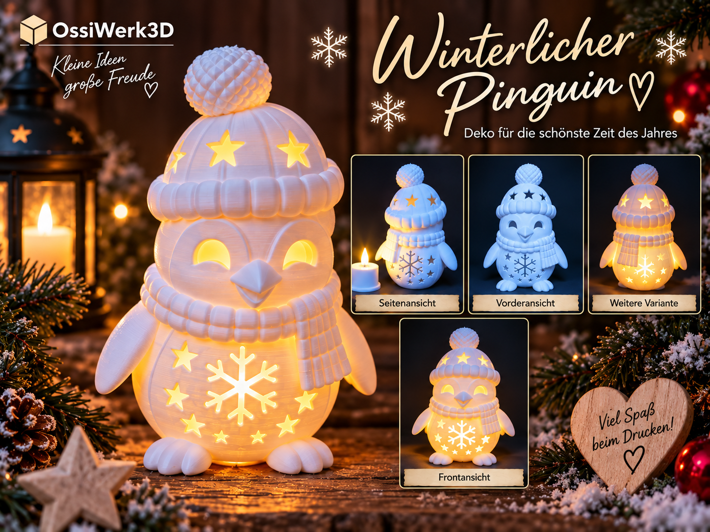 Winterlicher Pinguin – zauberhafte LED-Teelicht - 1