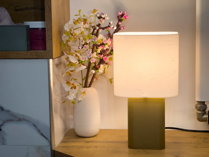 Modern Lamp with Square Base and Fabric-like Shade