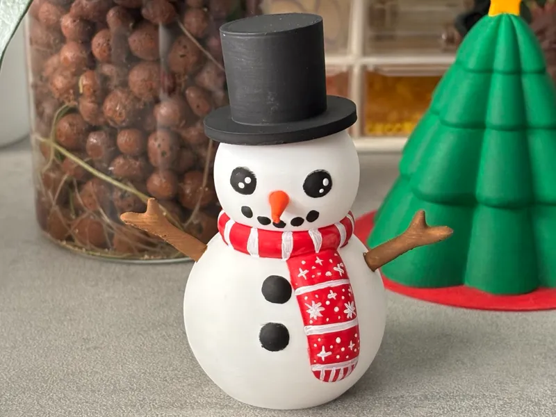 Snowman with Cylinder and Scarf – No Supports 