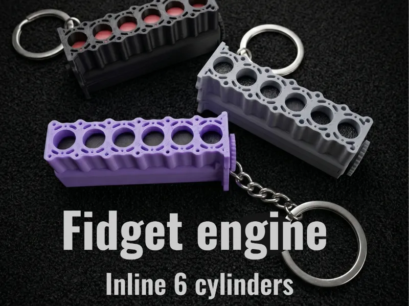 Fidget I6 engine keychain
