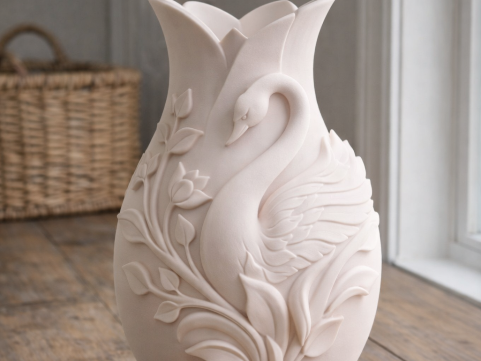 Elegant Swan Floral Vase Soft Nature Home Decor