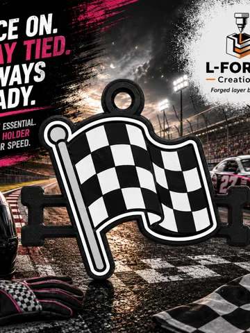 Accesorio para sujetar ligas de cabello: Racing Checkered Flag Hair Tie Holder Keychain — vista de referencia 2