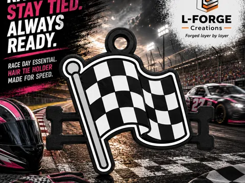 Accesorio para sujetar ligas de cabello: Racing Checkered Flag Hair Tie Holder Keychain — referencia de MakerWorld