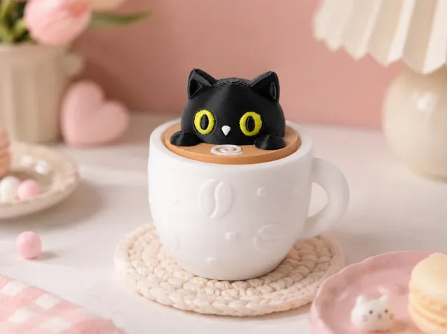 Black Cat Cup Clicker - Kawaii Coffee Fidget Toy