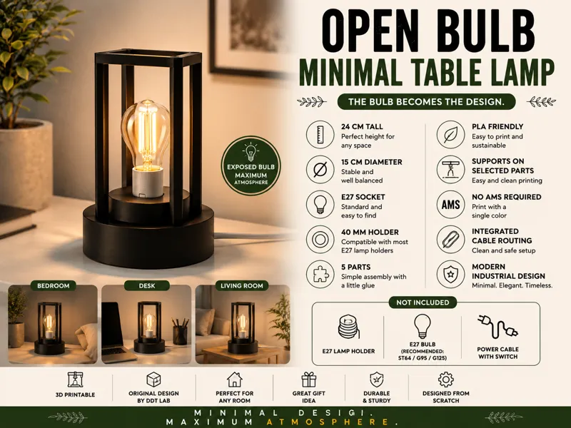 Open Bulb Table Lamp | Minimal Industrial E27 Lamp