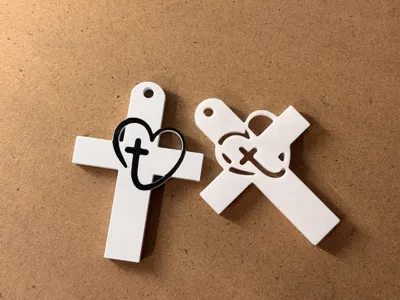 Cross Keychain with Heart and Cross Symbol 