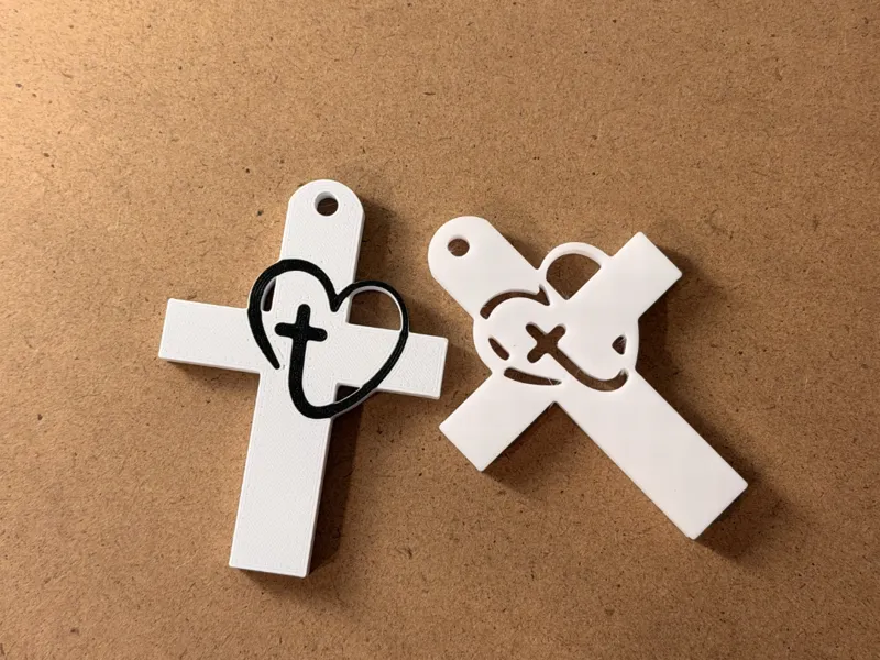 Cross Keychain with Heart and Cross Symbol 