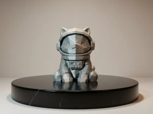 Chat astronaute low-poly