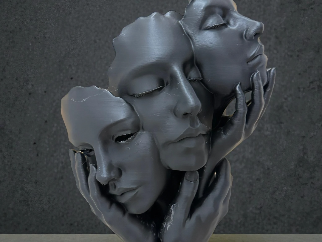 Minimalist Three Faces Art Sculpture