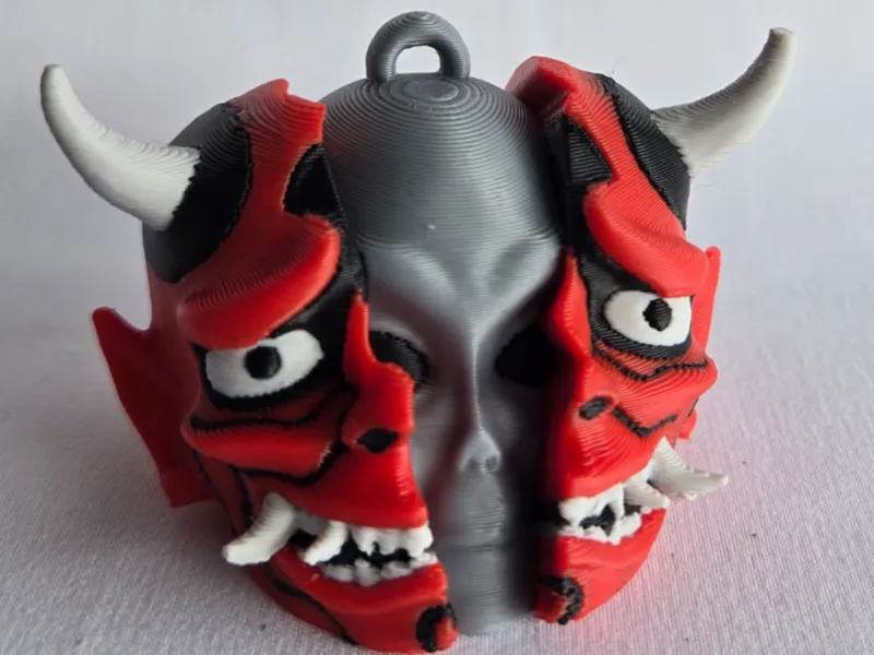 Grey Alien Oni Mask Keychain