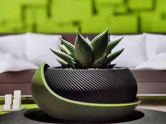 Modern Twisted Fine Ribbed Pot with Saucer