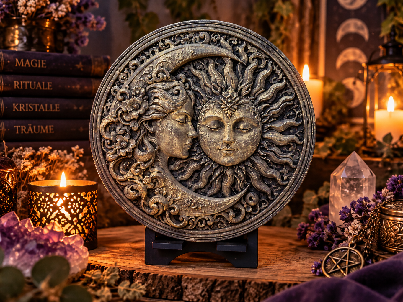 Mystische Sonne & Mond – dekoratives Relief 3D model