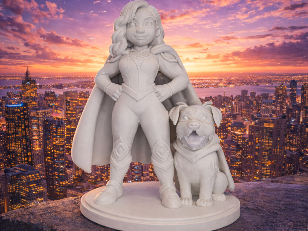 Girl With Dog Superhero!  Porcelain Look Figurine!