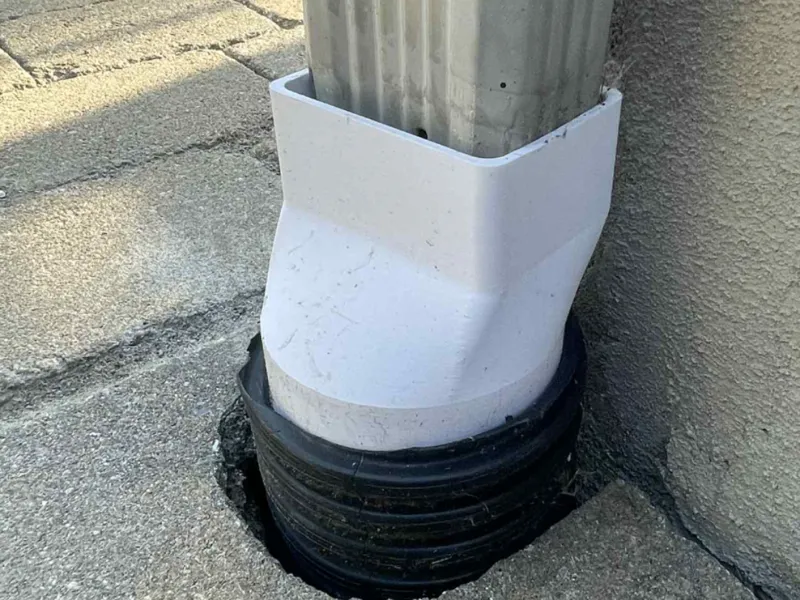 Downspout Adapter 2x3 inch into 4 inch drain pipe
