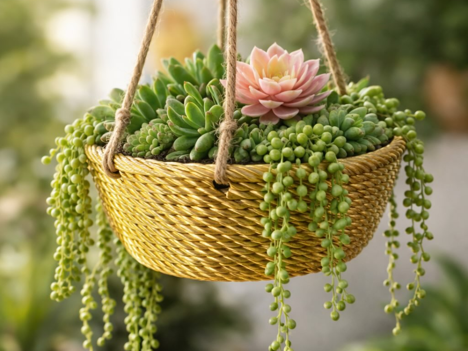 Knitted Hanging Basket & Succulent Pot noSupports