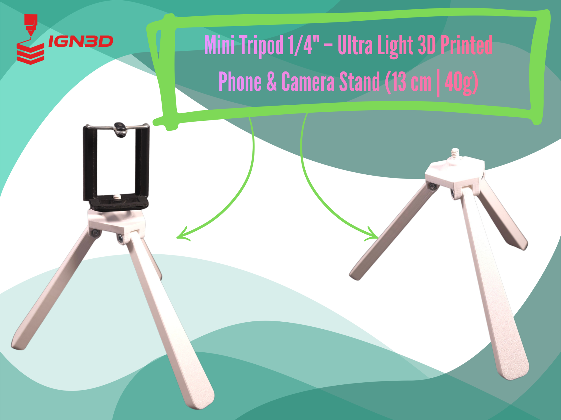 Mini Tripod 1/4 Ultra Light 3D Printed Phone Stand