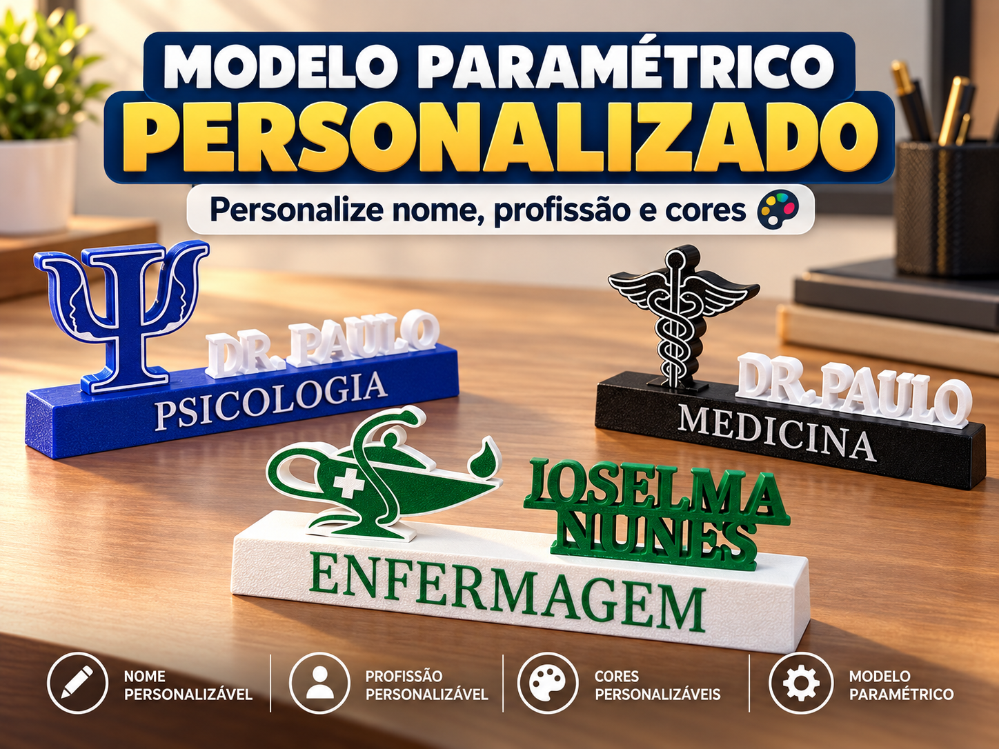 Placa de Profissões Personalizável Paramétrico 3D - 1
