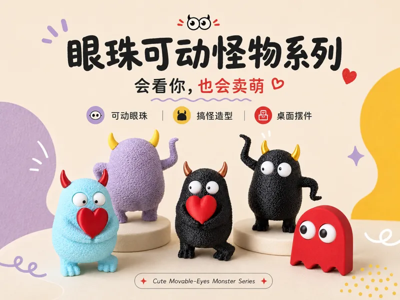 眼珠可动520爱心小怪兽丨520礼物情人节七夕节我爱你