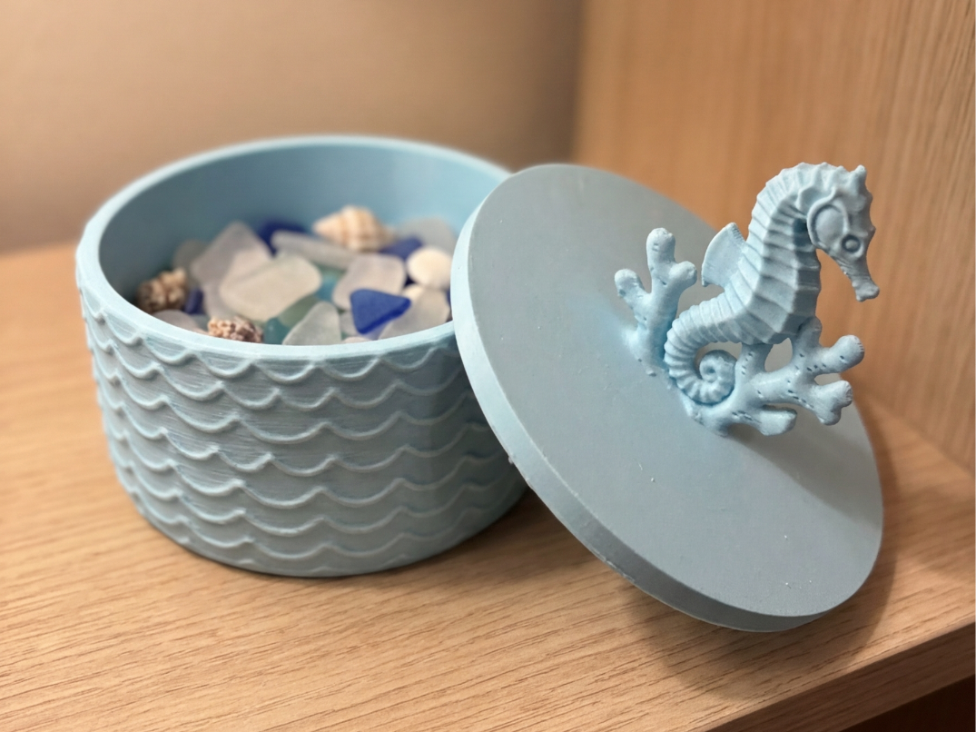 Coastal Wave Seahorse Trinket Box & Jewelry Jar