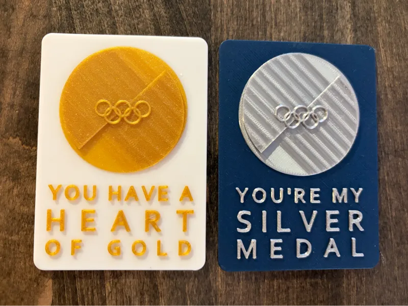 Olympic Heart Of Gold and Silver Medal Valentine