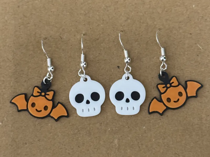 Bat & Skull Halloween Earrings set