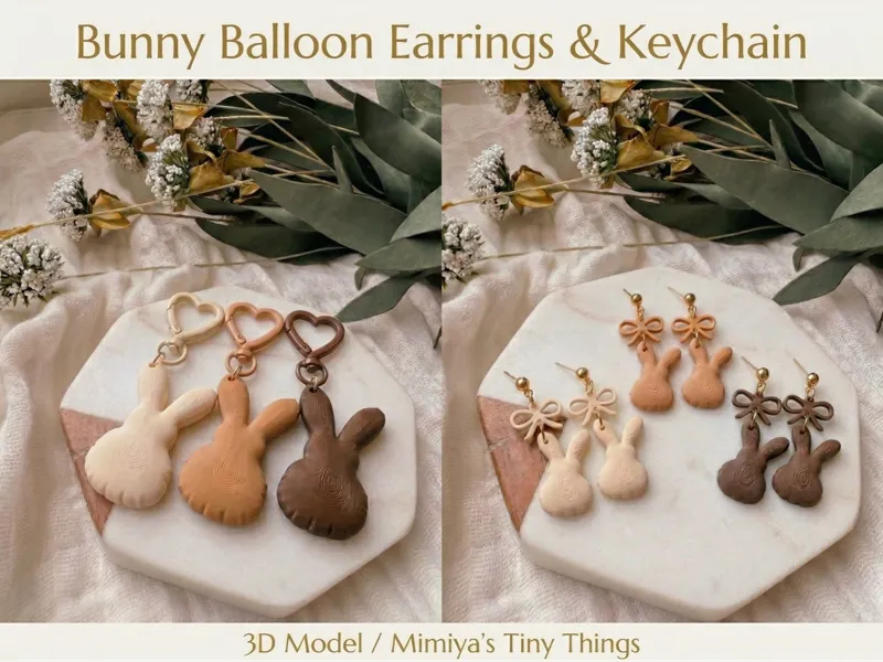 Bunny Balloon Earrings & Keychain