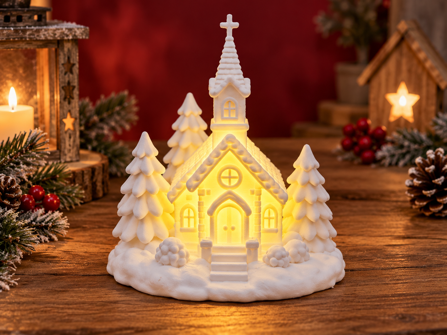 Winterkirche – LED Teelicht Dekoration - 1