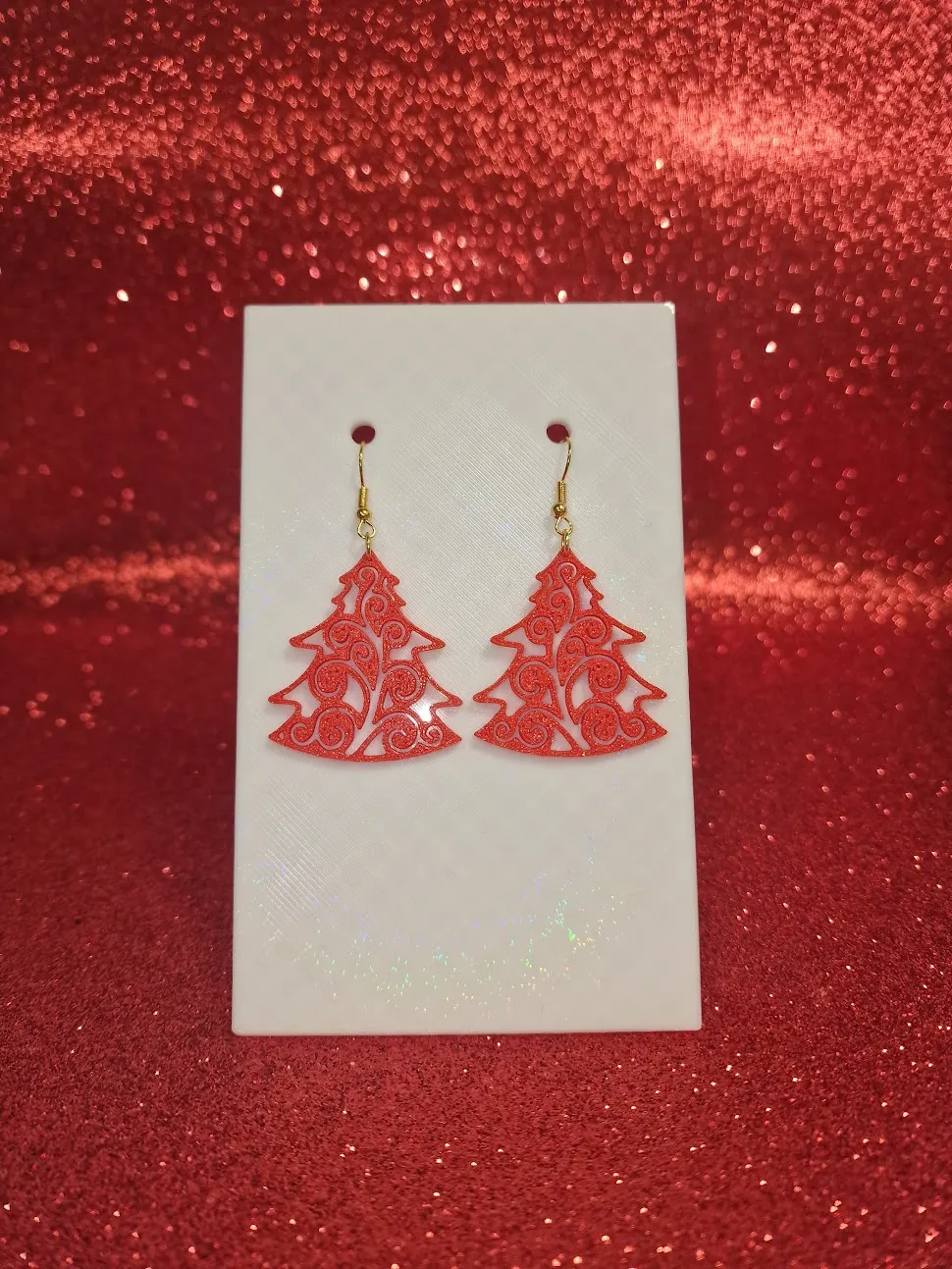 Christmas red tree earrings view 2