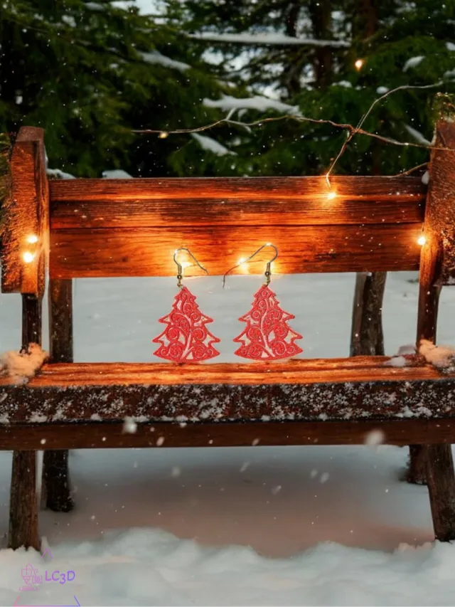 Christmas red tree earrings
