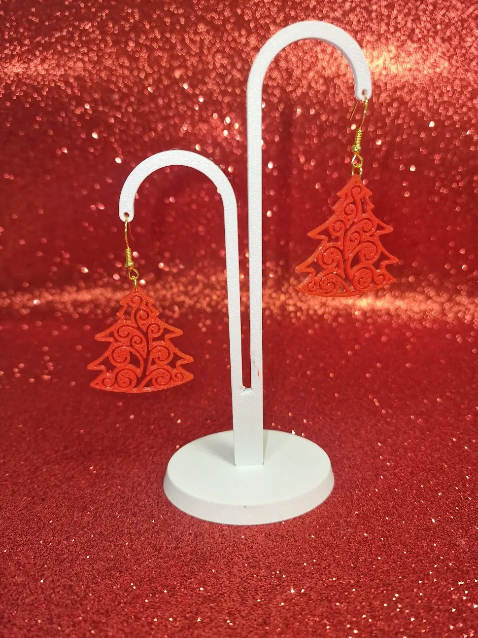 Christmas red tree earrings view 3