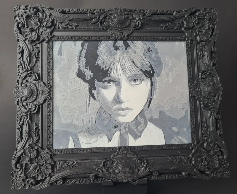 Wednesday Addams Hueforge portrait with it's baroque frame