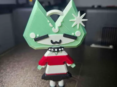 Cute and Silly Green Cat Girl Keychain (Basil)