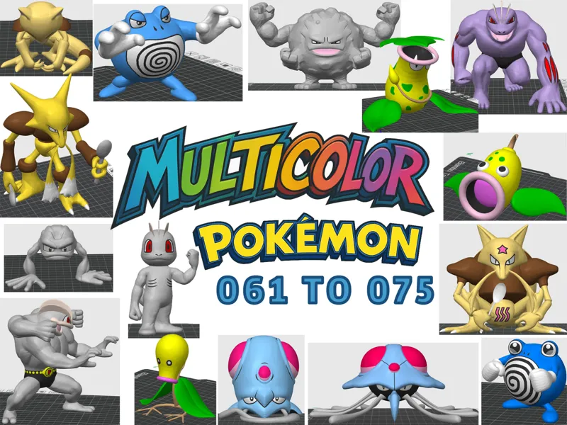 Multicolor Pokemon 061 to 075 (Gen 1) 